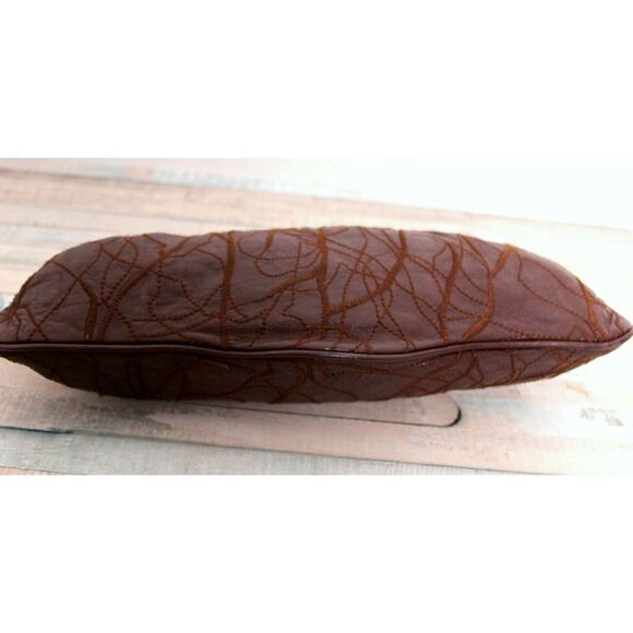 INGE PATCHWORK BROWN GENUINE LEATHER FRAME CHAIN HANDBAG SHOULDER BAG CLUTCH - Picture 4 of 10